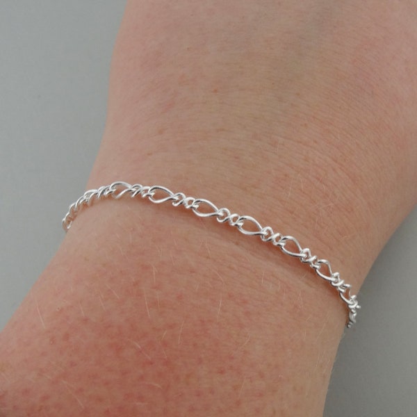 7" or 8" Sterling Silver Figure Eight Link Charm Bracelet - 3.8mm wide, Lobster Claw Clasp