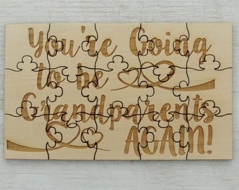 You're Going to be Grandparents AGAIN Puzzle - Basswood Lasered Jigsaw Puzzle - Put Together Surprise 2nd Pregnancy Announcement