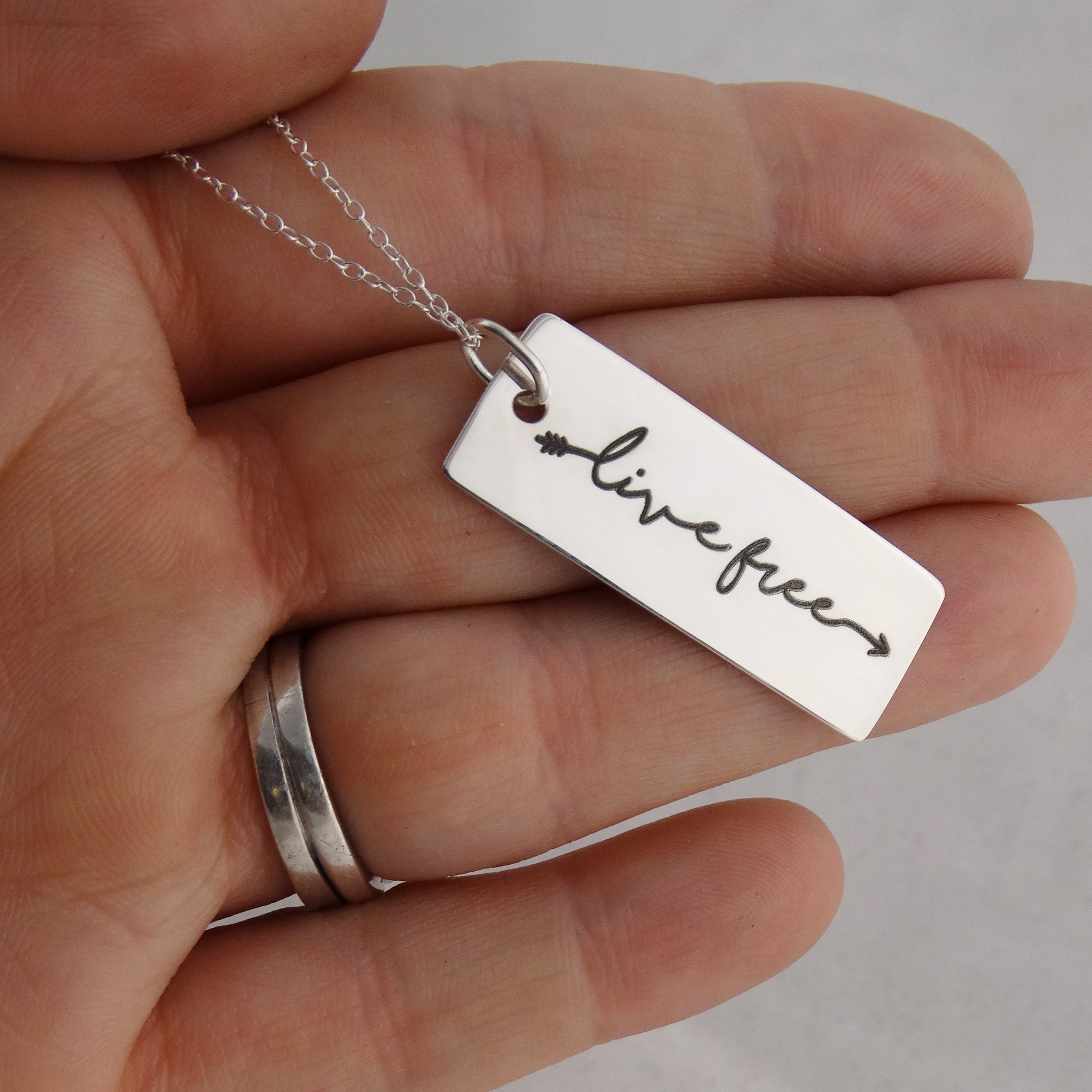 Live Free Arrow Pendant Necklace - 925 Sterling Silver - Engraved Inspirational Spiritual Jewelry - 18 Chain
