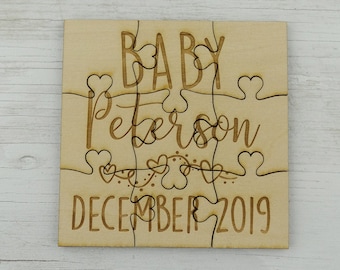 Personalized Pregnancy Announcement Puzzle: Lasered Basswood Jigsaw
