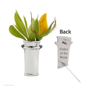 Personalized Sterling Silver Flower Bucket Vase Lapel Pin - 45mm x 30mm Custom Engraved Wedding Party Gift