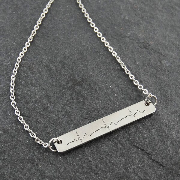 Personalized EKG Necklace - Stainless Steel - Audio File Heartbeat Actual Heart Beat File