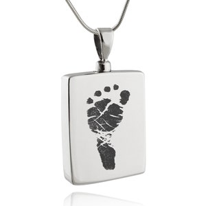 Custom Footprint Memorial Urn Necklace for Ashes - 925 Sterling Silver - Custom Engraving