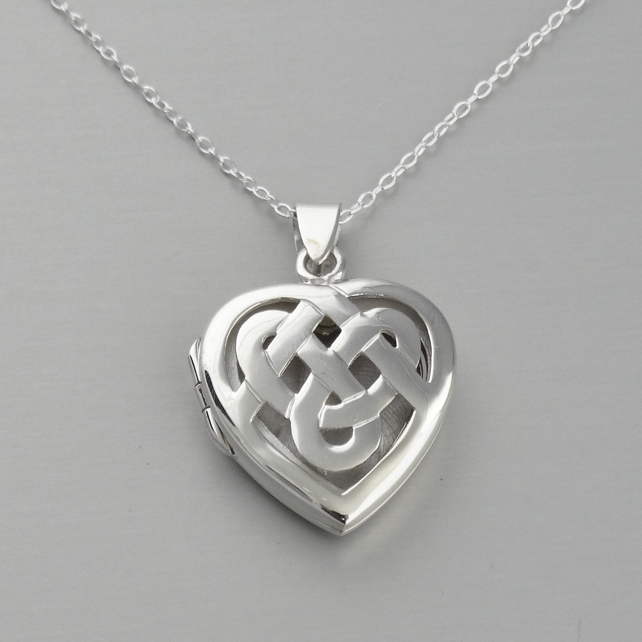 Engraved Celtic Knot Heart Locket Necklace 925 Sterling Etsy