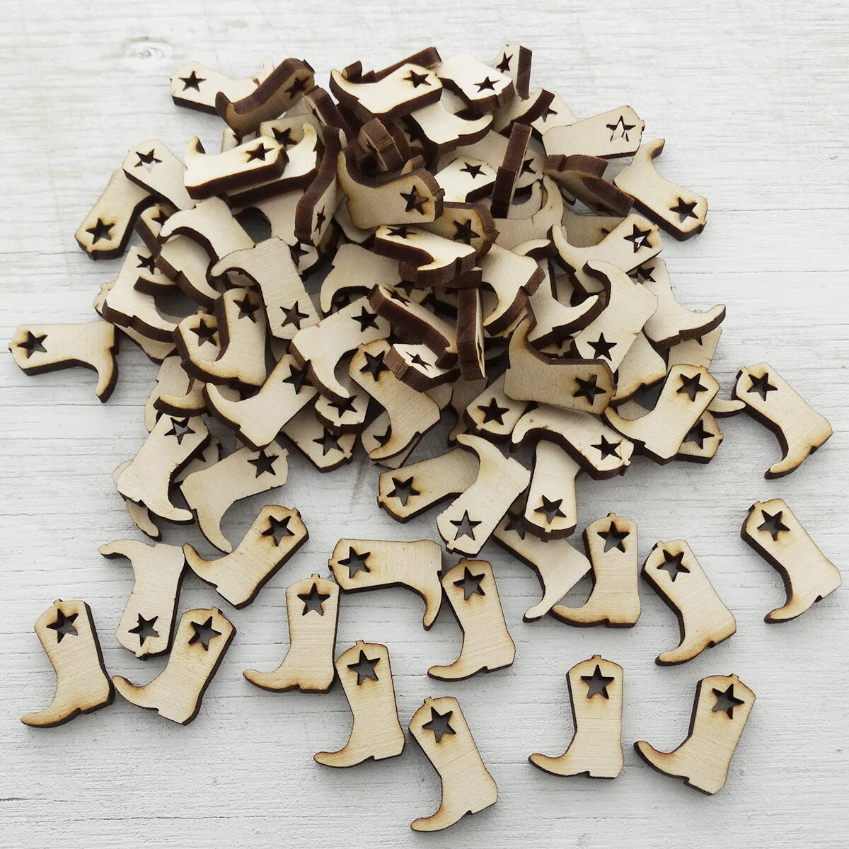 Cowgirl Cowboy Boot Wooden Confetti Pack of 100 Pieces Laser Cut Basswood Party Table Scatter Decoration
