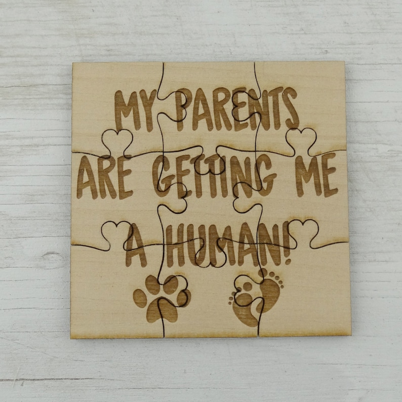 My Parents Are Getting Me A Human Puzzle Put Together Surprise Pregnancy Announcement From Dog Cat Basswood Lasered Jigsaw Puzzle