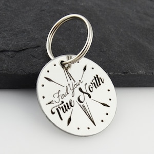 Find Your True North Keychain - Stainless Steel Round Engraved Compass Key Chain
