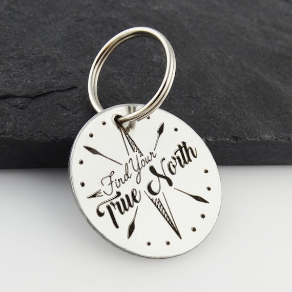 Find Your True North Keychain Stainless Steel Round Engraved
