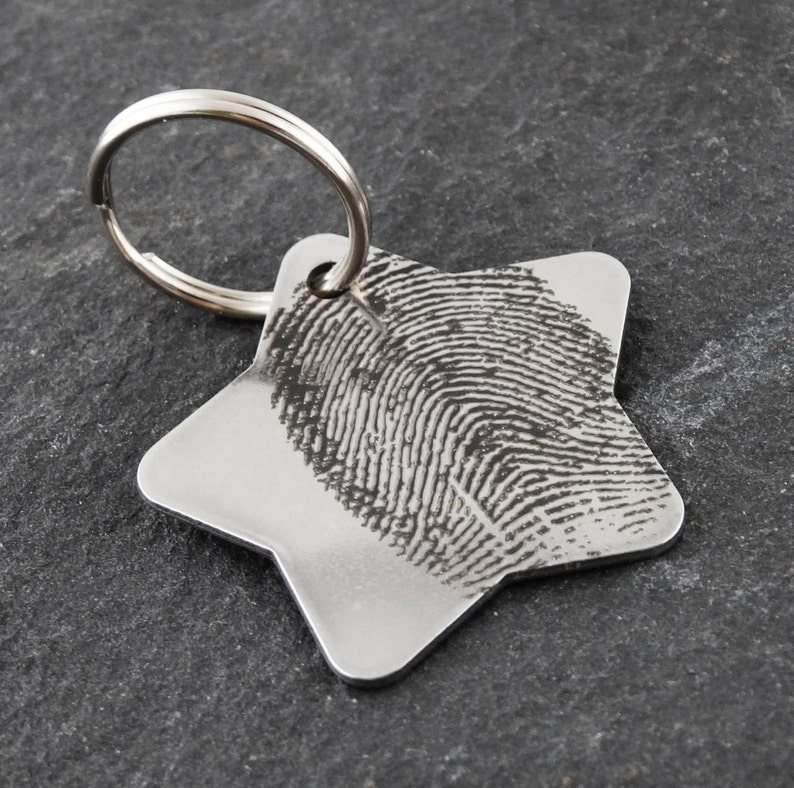 Custom Fingerprint Key Chain With Actual Prints Star Key Etsy