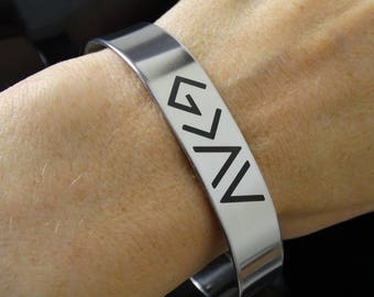 God Is Greater Than the Highs and Lows Stainless Steel Cuff Bracelet 6.5" to 9" Adjusts