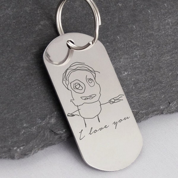 Handwriting Keychain - Kids Drawing Key Chain - Signature Jewelry - Upload Handwritten Pictures and Text