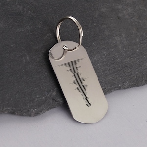 Custom Engraved Sound Wave Key Chain - 50mm x 28mm Stainless Steel Tag with Personalized Engraving