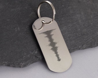 Custom Sound Wave Engraved Keychain - Stainless Steel Personalized Tag