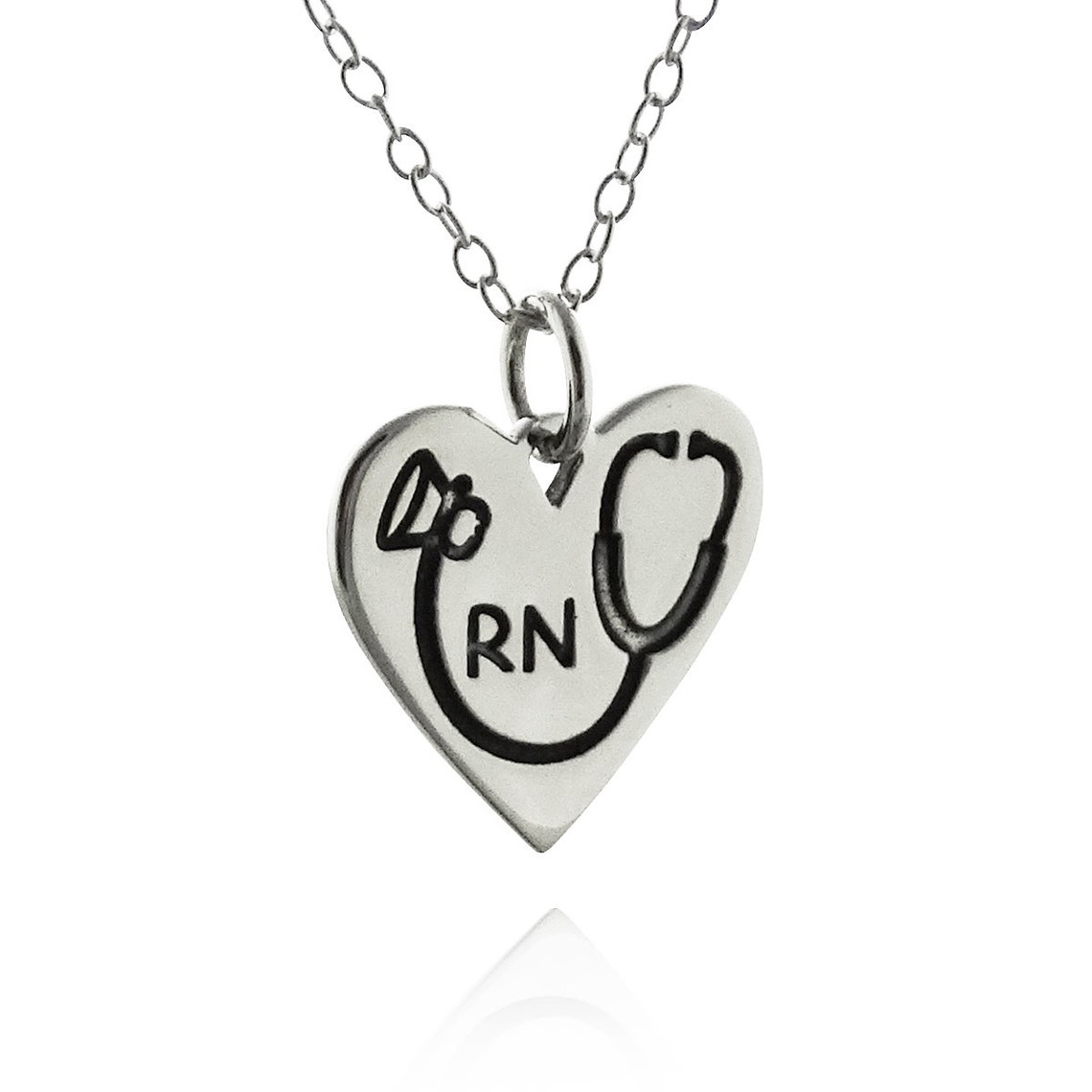 Engraved RN Heart Charm W/ Stethoscope Charm Necklace 925 Etsy