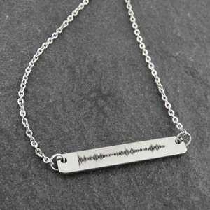 Personalized Stainless Steel Sound Wave Bar Necklace - 32mm x 5mm Pendant with Custom Engraving, 18&quot; Chain