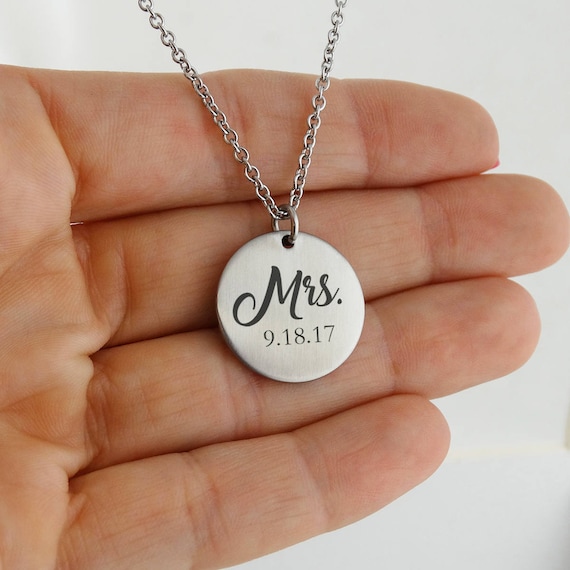 Personalized Mrs Necklace With Wedding 