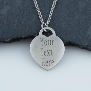 Custom Engraved Stainless Steel Heart Pendant Necklace - Personalization Included Text Handwriting Drawing