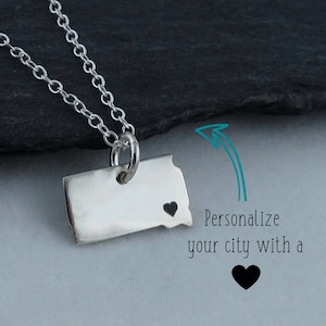 Personalized South Dakota State Charm Necklace with Engraved Heart Near Your City - 925 Sterling Silver