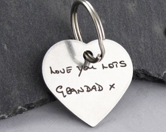 Heart Handwriting Key Chain  - Drawing, Handwriting, or Text Signature Keychain - Upload Handwritten Text Letter