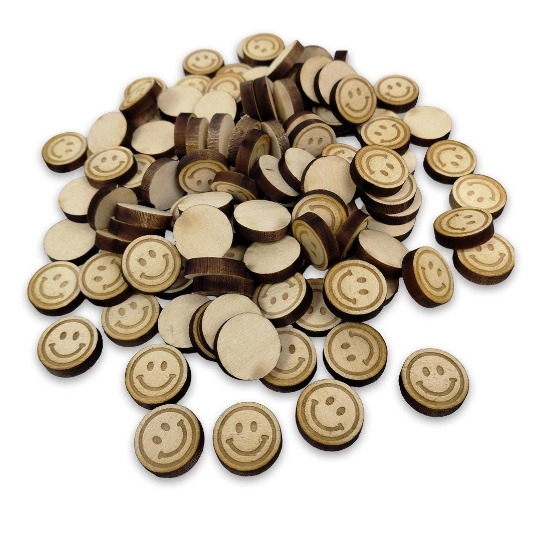 Smiley Face Wooden Confetti, Pack of 100 Pieces - Laser Cut Basswood Party Table Scatter Decoration