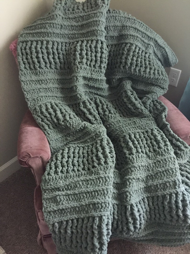 Hand Crocheted Bernat Blanket Yarn Smokey Green Etsy