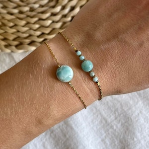 Pulsera de Larimar en Piedras Naturales y Acero Inoxidable, Piedra del Caribe
