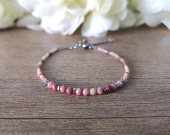 Bracelet in Rhodochrosite and stainless steel