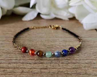 Bracciale Uomo E Donna Con Pietre Naturali Chakra - Perle Da 8mm - Fatto A Mano In Francia - Elastico Regolabile (Circonferenza 17-18 Cm) - 4