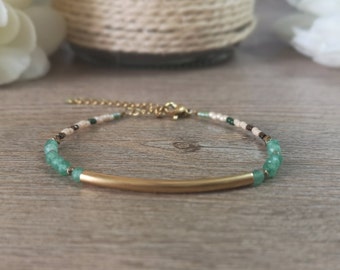 Aventurine and stainless steel bracelet