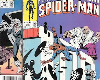 Spectacular Spider-Man #98 and 100! 1985! Double-sized! 1st Spot! Kingpin! Black Cat!  Alien Symbiote! Black Suit! Newsstand!