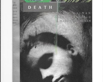 May include: A comic book titled Death: The High Cost of Living, issue 1 of 3, featuring a black and white portrait of a person with closed eyes. The cover includes the DC Vertigo logo, an ankh symbol, and text crediting Neil Gaiman and Mark Buckingham.