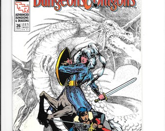 May include: Comic book cover for Advanced Dungeons & Dragons #26, featuring a warrior with a sword and shield riding a centaur, with a dragon in the background. The title and issue number are prominently displayed, along with the text "Scavengers III".
