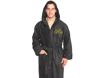 Personalized, Monogrammed and Custom Men's Robe, Hooded Terry, 100% Cotton | Made in Turkey, Christmas Gift, One Size Fits Most / Medium
