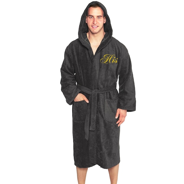 Personalized, Monogrammed and Custom Men's Robe, Hooded Terry, 100% Cotton | Made in Turkey, Christmas Gift, One Size Fits Most / Medium