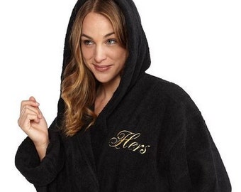 Personalized Hooded Turkish Terry Bath Robe, Monogrammed Robe with Hood, Embroidered, Custom Terry 100% Cotton Gift, Heavy Long Bathrobe