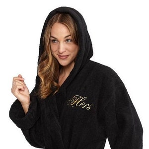 Personalized Hooded Turkish Terry Bath Robe, Monogrammed Robe with Hood, Embroidered, Custom Terry 100% Cotton Gift, Heavy Long Bathrobe