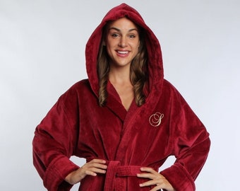 Personalized Turkish Terry Velour Hooded Bathrobe, 100% Cotton Gift, Monogrammed, Custom Robe | Made in Turkey, One Size Fits Most / Medium