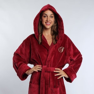 Personalized Turkish Terry Velour Hooded Bathrobe, 100% Cotton Gift, Monogrammed, Custom Robe | Made in Turkey, One Size Fits Most / Medium