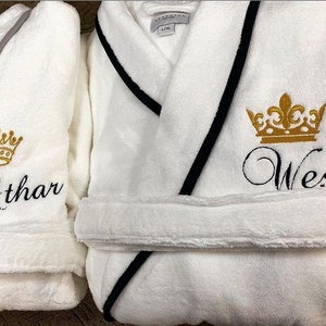 Personalized Turkish Plush Robe with Piping, Monogrammed 100% Cotton, Custom, Embroidered, Couples, Wedding Robe Made in Turkey image 2