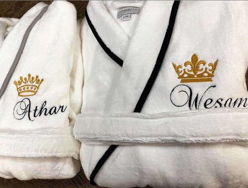 Personalized Turkish Plush Robe with Piping, Monogrammed 100% Cotton, Custom, Embroidered, Couples, Wedding Robe Made in Turkey image 2