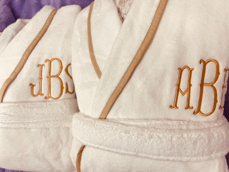 Personalized Turkish Plush Robe with Piping, Monogrammed 100% Cotton, Custom, Embroidered, Couples, Wedding Robe | Made in Turkey image 17
