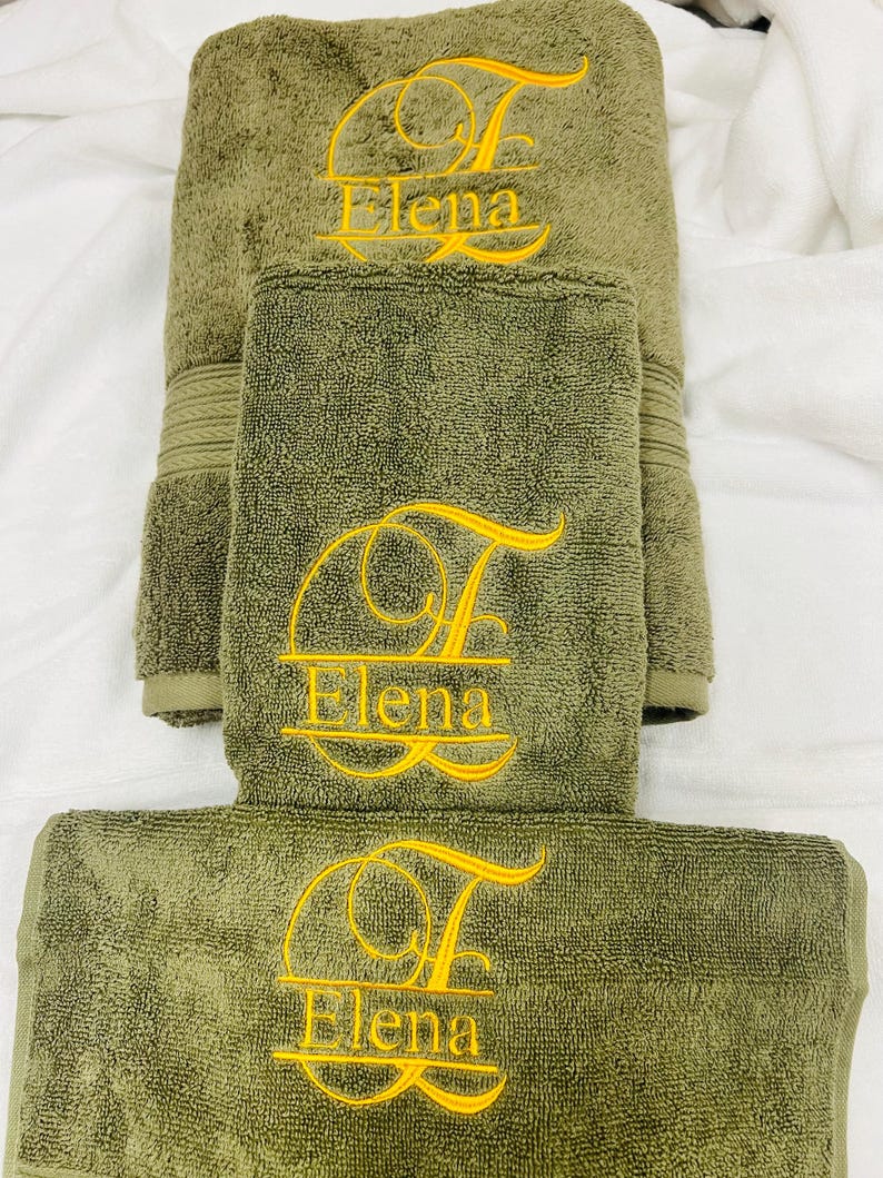 Personalized 3 piece Bath Towel Set, Embroidered Bath Towel, Hand Towel, Wash Cloth image 12