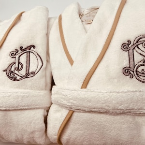 Personalized Turkish Plush Robe with Piping, Monogrammed 100% Cotton, Custom, Embroidered, Couples, Wedding Robe | Made in Turkey image 14