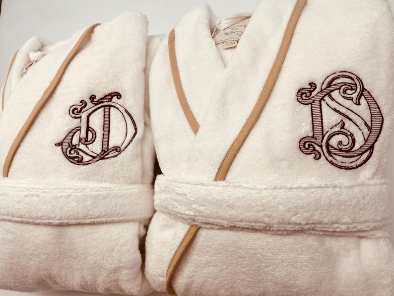Personalized Turkish Plush Robe with Piping, Monogrammed 100% Cotton, Custom, Embroidered, Couples, Wedding Robe | Made in Turkey image 14