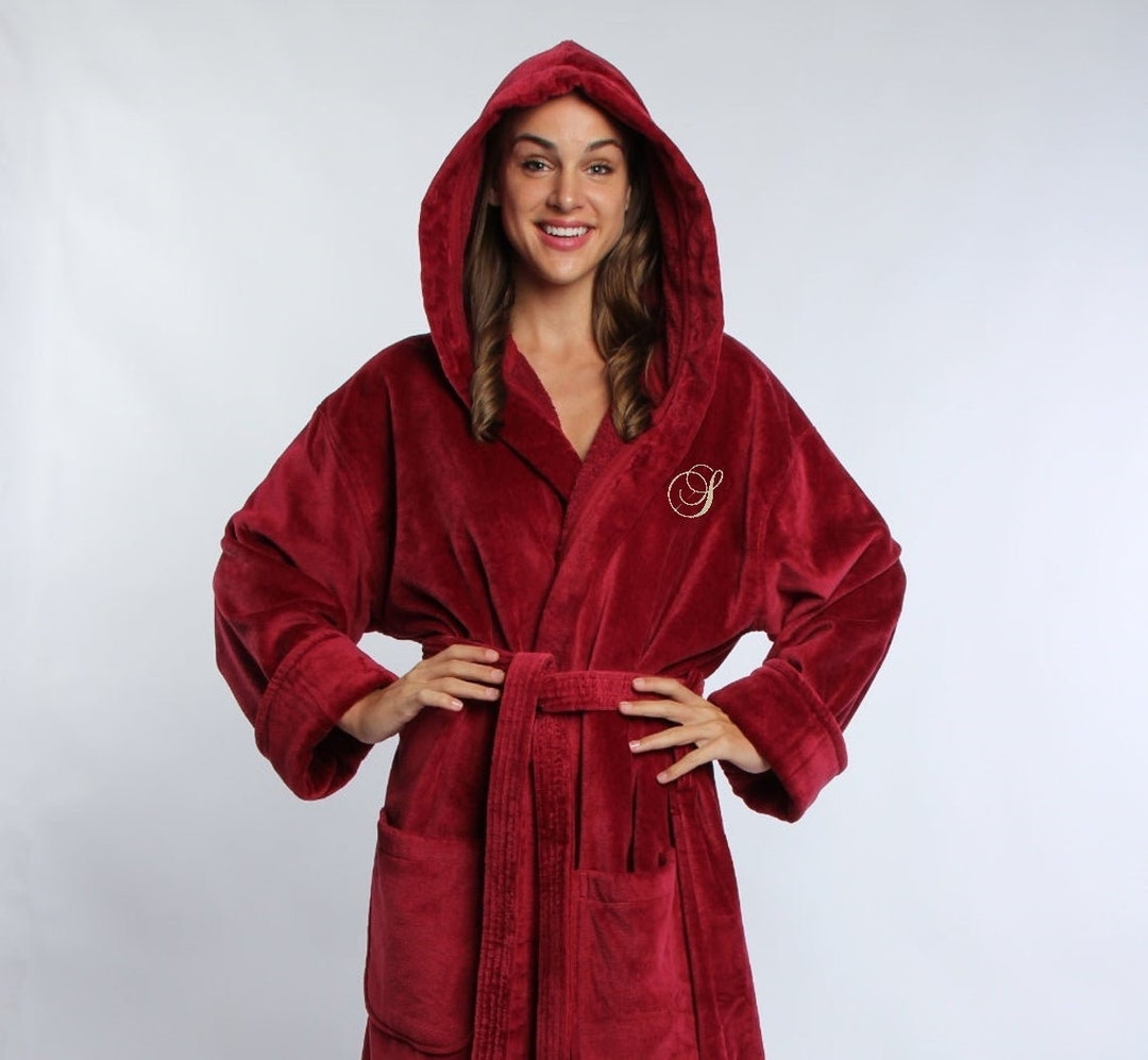 Turkish Terry Velour Hooded Bathrobe Personalized Gifts 100 Etsy
