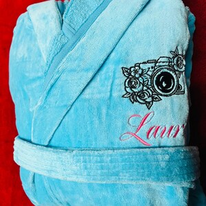 Bata con capucha de felpa personalizada, monogramada, personalizada, 100 % algodón, lujosa, hecha en Turquía, OSFM/mediana, ¡SOLO AQUA! imagen 2