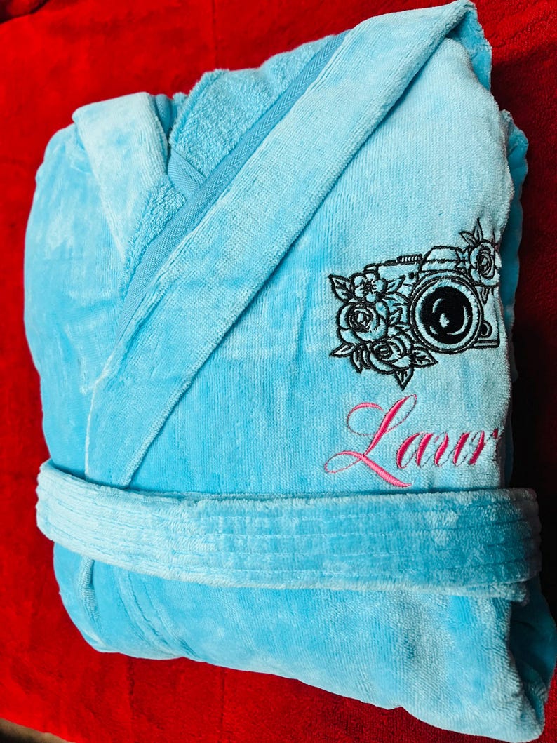 Bata con capucha de felpa personalizada, monogramada, personalizada, 100 % algodón, lujosa, hecha en Turquía, OSFM/mediana, ¡SOLO AQUA! imagen 2