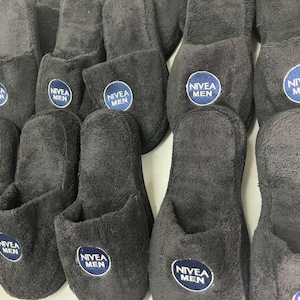 Custom Logo Turkish Terry Cotton Slippers, Branded Corporate Gifts, Promotional Spa Hotel Slippers, Bulk Company Giveaway image 3