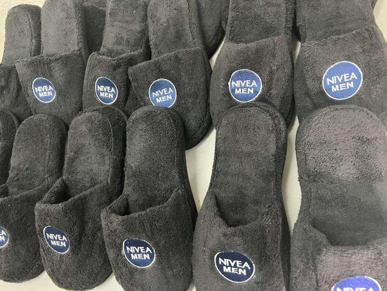 Custom Logo Turkish Terry Cotton Slippers, Branded Corporate Gifts, Promotional Spa Hotel Slippers, Bulk Company Giveaway image 3