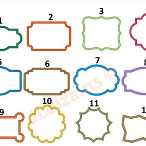 Puede incluir: Doce dise&ntilde;os de marcos diferentes, numerados del 1 al 12, con varios colores y formas. Los marcos est&aacute;n todos vac&iacute;os y listos para ser rellenados con texto o im&aacute;genes.